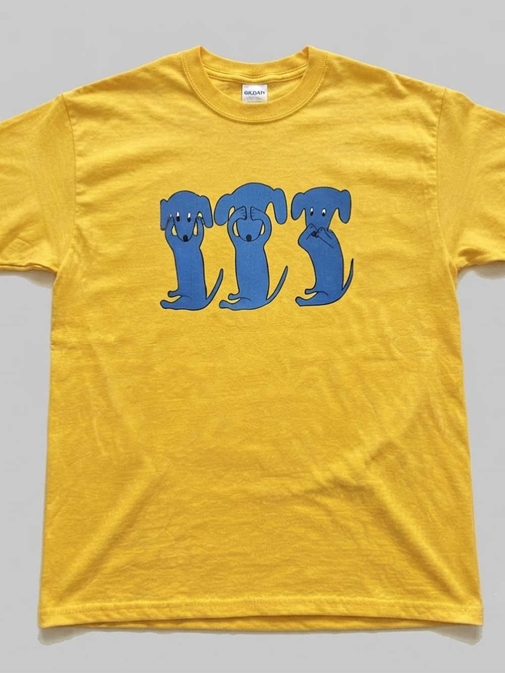 Gildan Yellow Tee with Blue Three-Dog Graphic
